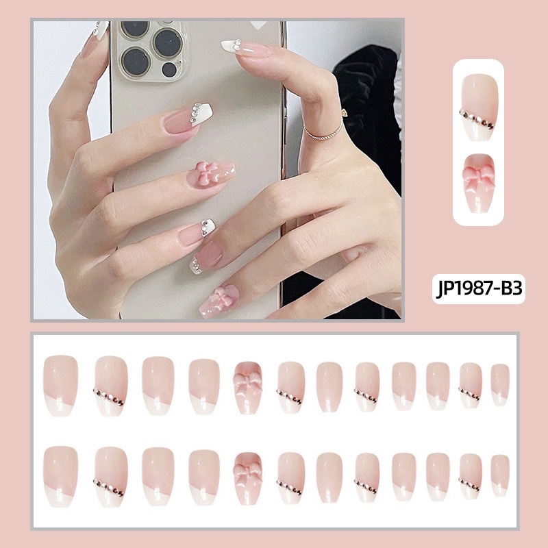 Kuku Palsu 【A24，lem sticker】Nikah kuku Wedding False Nailart Pengantin Tanganwa