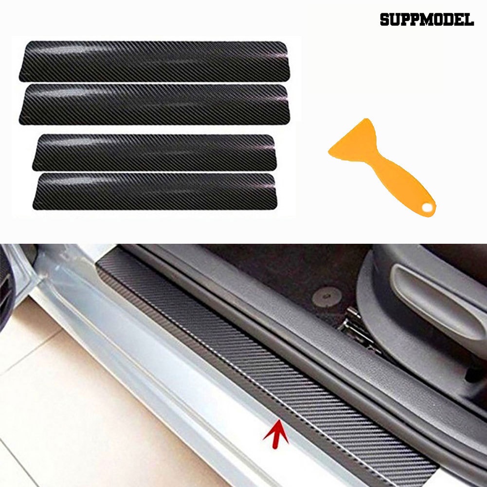 4pcs Stiker Pelindung Pintu Mobil 4D Bahan Carbon Fiber Anti Gores