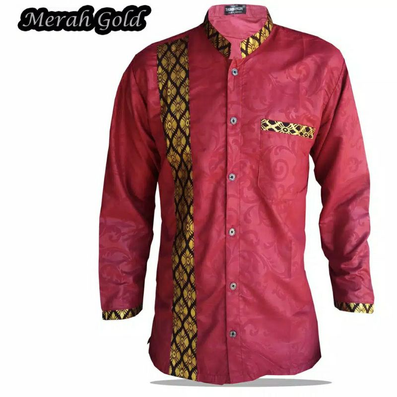 BAJU KOKO BATIK EMAS LENGAN PANJANG BUSANA MUSLIM SERAGAM HADROH HILWA AZAHIR ALKHALIS