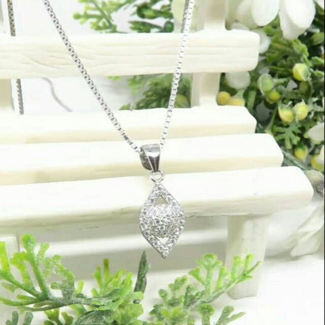 BCKL021 PERHIASAN KALUNG & LIONTIN MATA DAUN PERAK SILVER 925 LAPIS EMAS PUTIH​