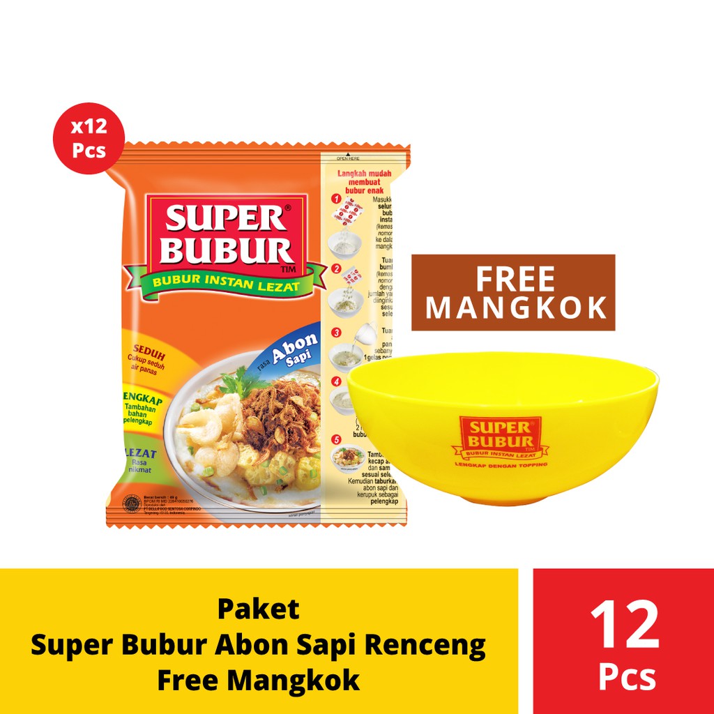PROMO PAKET SUPER BUBUR ABON SAPI RENCENG 12 PCS FREE MANGKOK TERMURAH