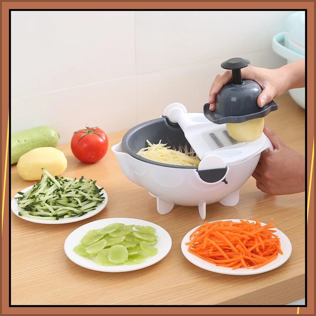 Set Parutan Peeler Mangkok/Baskom 9 in 1 dengan Wadah Penampung Serbaguna Vegetable Slicer | Pisau C