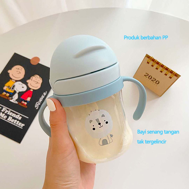 HIPPO LAND Sippy Cup Botol Minum Bayi Jerami Cangkir Tritan Pelatihan Cangkir Anak-anak Botol Air Botol Bayi 205