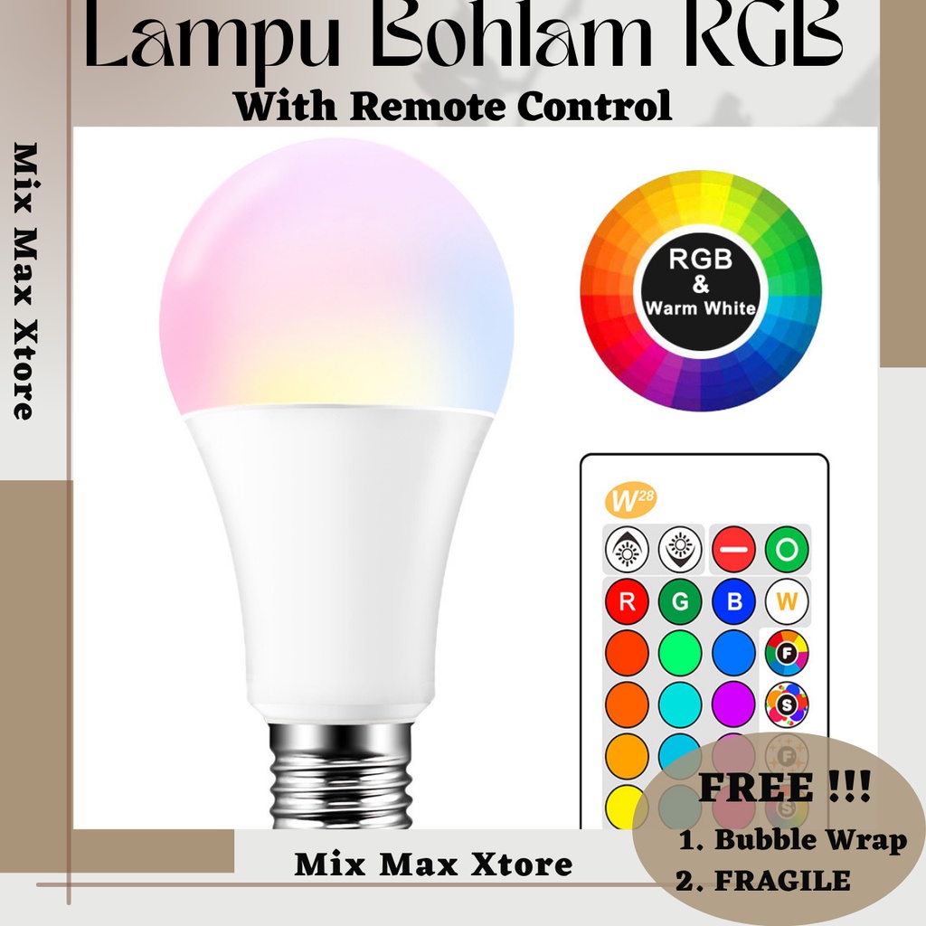 BONDA Lampu Bohlam RGB dengan Remote Control E27 (5W &amp; 10W) - (B5) White