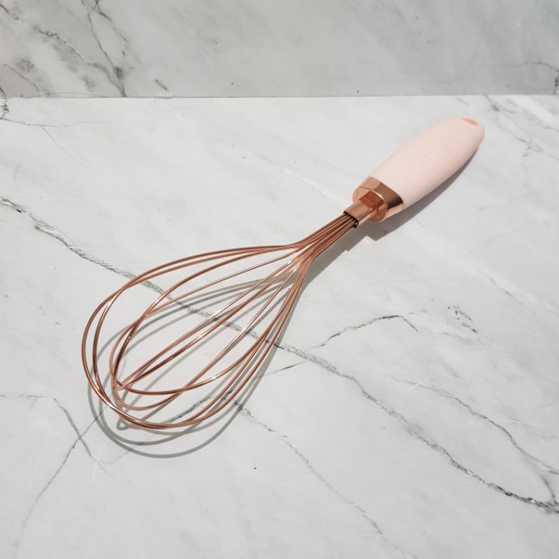 whisk rose gold gagang karet pink 30cm egg beater manual baloon