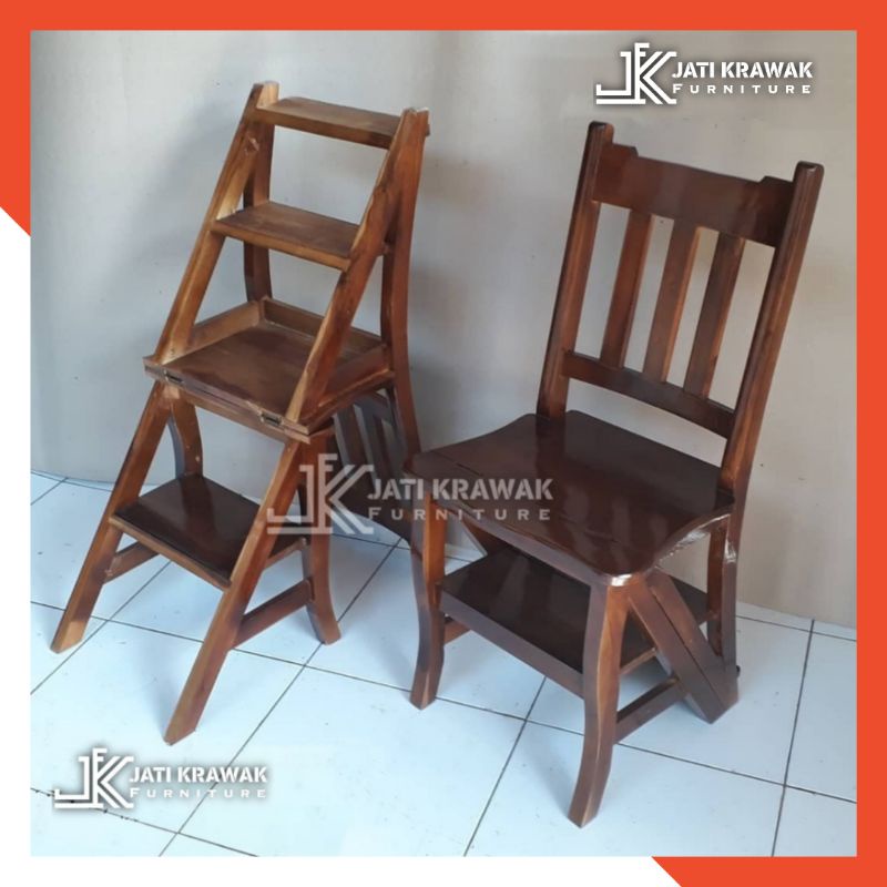 Kursi Tangga , Kursi Rak kayu jati GRADE A | Kursi Rak dan Tangga lipat multifungsi kayu jati