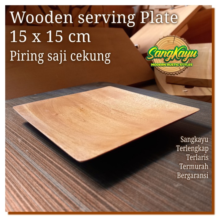 Wooden Plate 15x15 Cm Piring saji kayu cekung wooden Serving plates