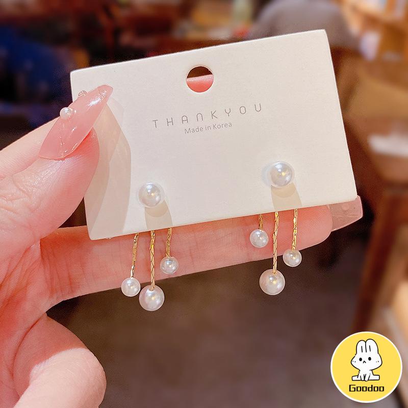 Anting Tusuk Silver S925 Gantung Belakang Wanita Hias Mutiara -Doo