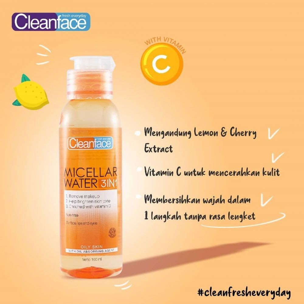 CLEAN FACE Micellar Water 100 ml 250 ml (BPOM) Micellar Water by Purbasari (VIC)