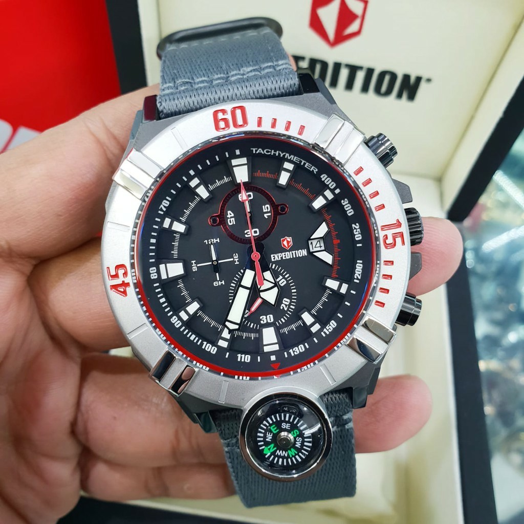 jam original Expedition E 6772 pria tali canvas abusilver