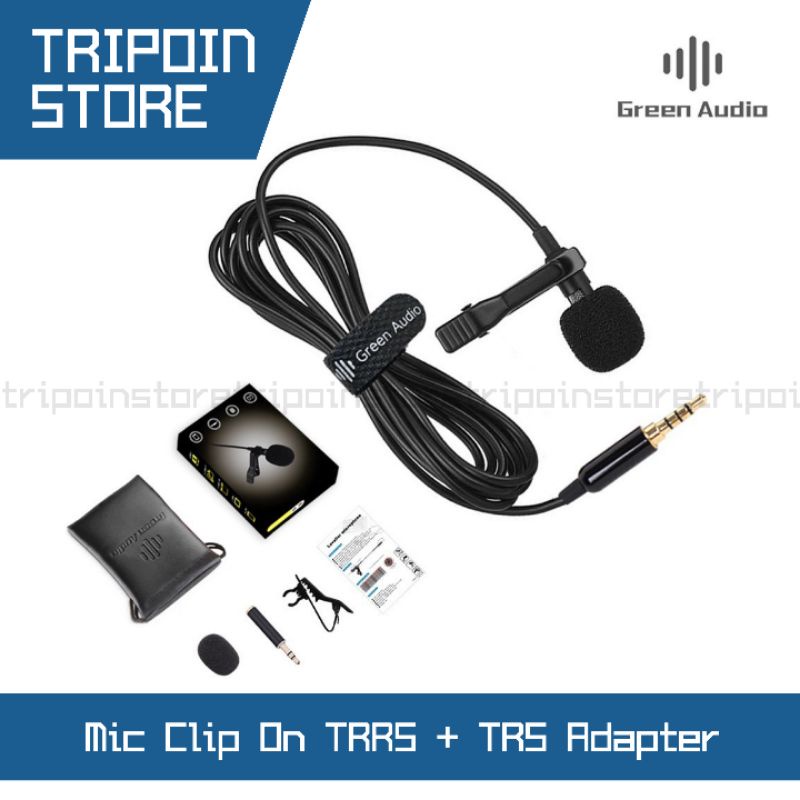 Green Audio TRRS Microphone Mic Clip On + Adapter TRRS to TRS