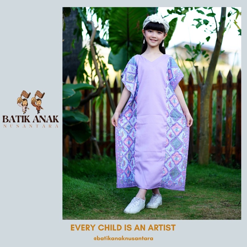 Kaftan Anak Ungu Lilac Kombinasi Batik Modern/ Kaftan Ungu Lilac usia 3-10tahun/ Couple Kaftan