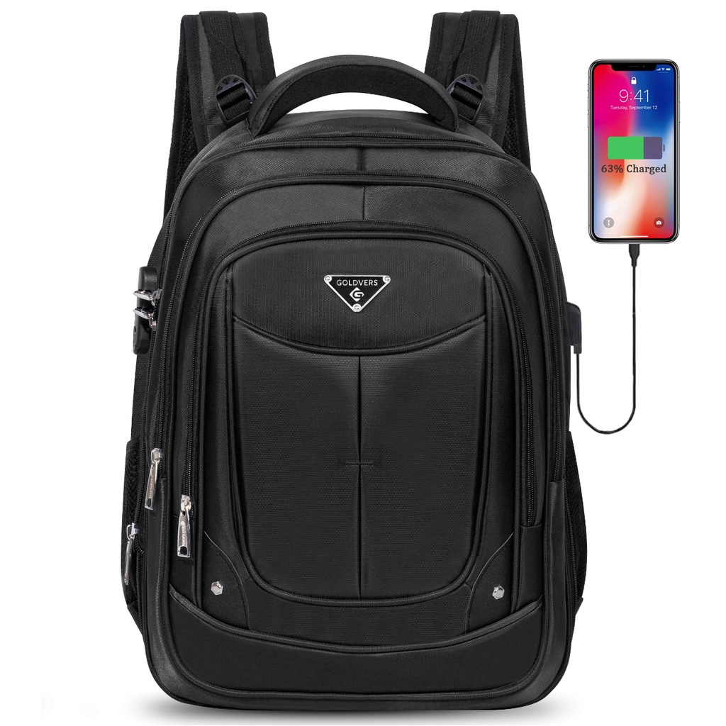 POLO GOLDVERS Backpack Pria Wanita Key Lock Tas Ransel Sekolah Kuliah Kerja 18 Inc High Quality Import FREE Kabel USB Port + Kompartemen Laptop 14 Inc