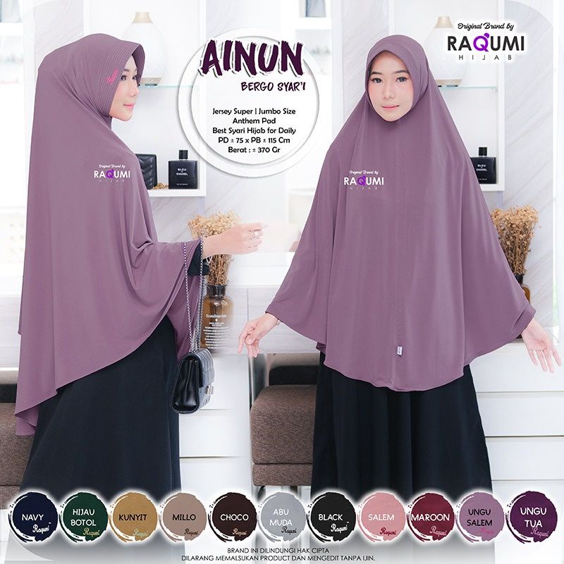 AINUN BERGO SYARI ORIGINAL RAQUMI HIJAB | JILBAB SYARI RAQUMI | JILBAB JUMBO RAQUMI