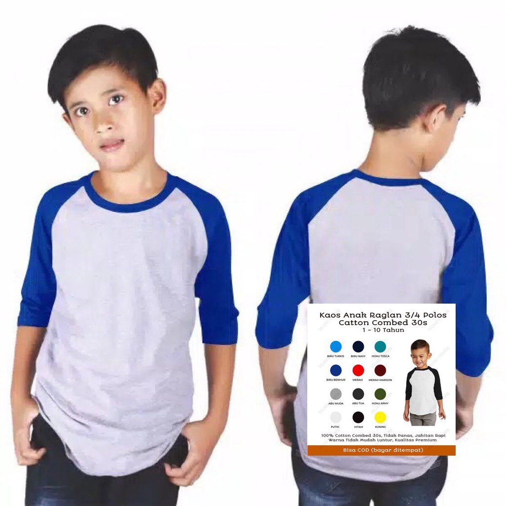 NEW official - kaos polos anak | baju raglan anak 3/4 | fashion anak | baju distro anak