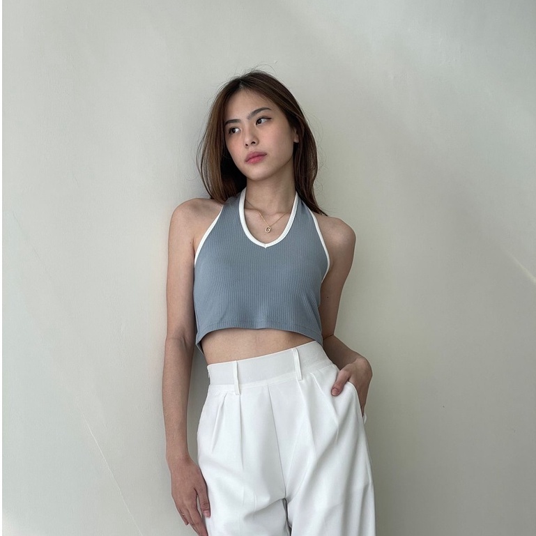 Gemma Halter Crop Top —— Ocha Wear | Two toned Knit Tanktop | Atasan Wanita Murah Berkualitas | Trendy Summer Camisole