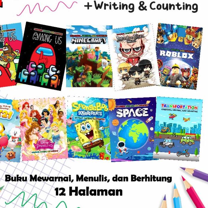 Mall COLORING BOOK BUKU MEWARNAI ANAK ROBLOX MINECRAFT ATTACK ON TITAN AMONG US BT21 PLANET SPONGEBO