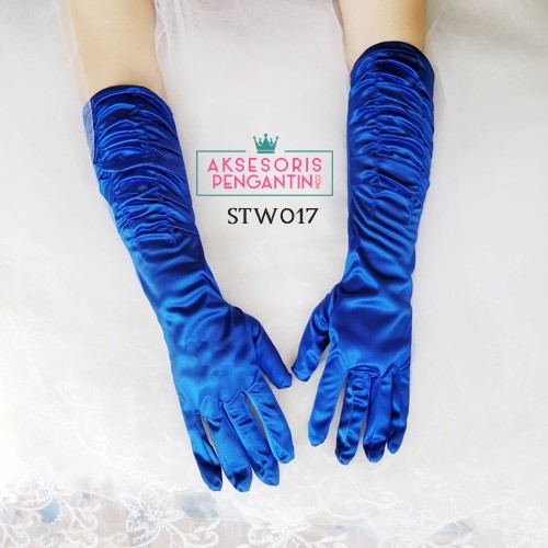 [BISA COD] SARUNG TANGAN AKSESORIS PENGANTIN WEDDING GLOVES SATIN PANJANG BIRU STW017