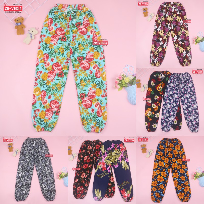 Jogger Bunga uk 5-12 Tahun / Scuba Premium Joger Pants Import Celana Panjang Anak Perempuan Kembang