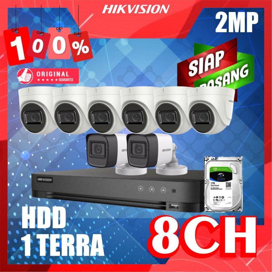 PAKET CCTV HIKVISION 2MP 8 KAMERA HDD 1TB SIAP PASANG