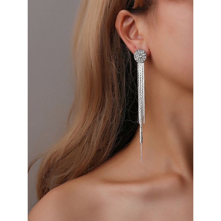 Anting Gantung Panjang Model Rumbai Dengan Berlian Untuk Wanita