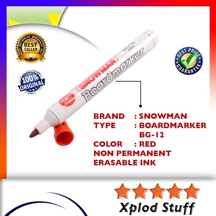 

Spidol White Board Snowman Boardmarker MERAH BG12 Whiteboard Marker NON Permanen RED