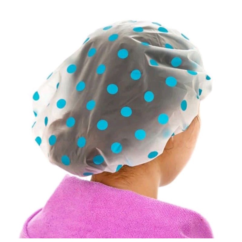 shower cap plastik topi pelindung mandi polkadot