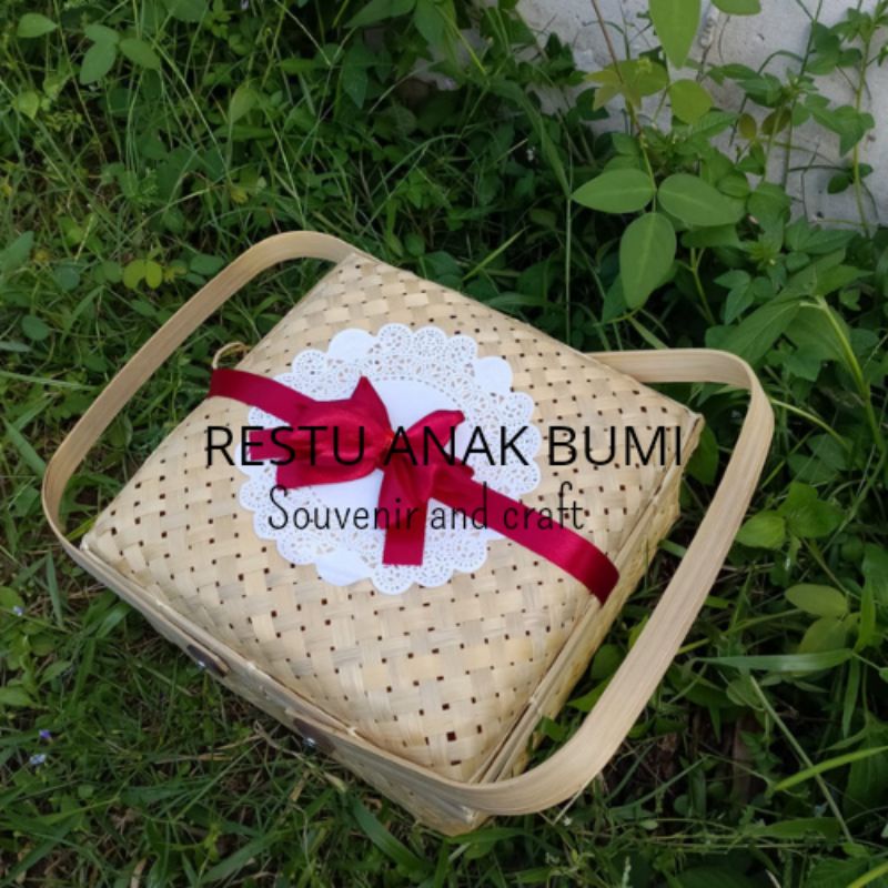 ( SKS ) kotak keranjang anyaman bambu sokase cangking ukuran 25cm, sokase hias, keranjang bambu, any