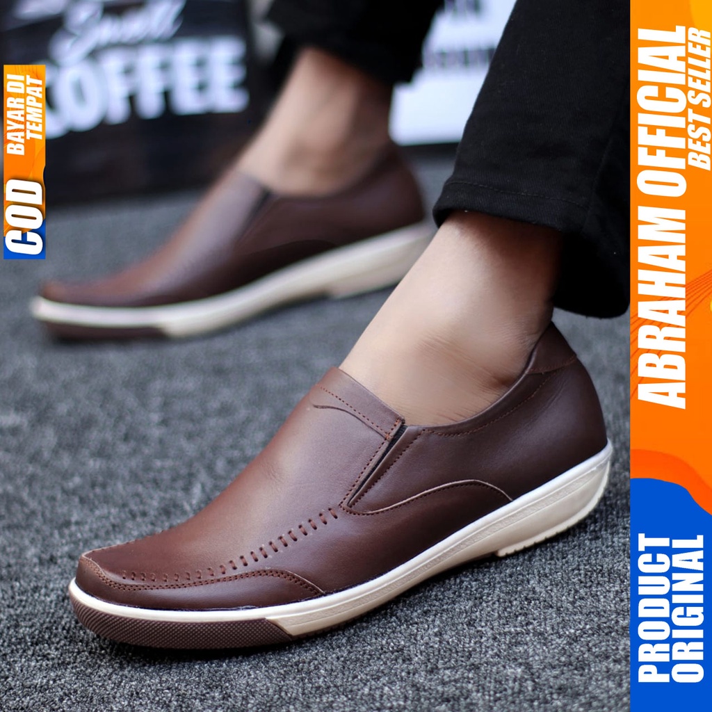 ABRHM x SANPER Sepatu Casual Slip On Kulit Asli Kasual Formal Pria Kerja Kantor Kuliah Kondangan Anti Slip Original