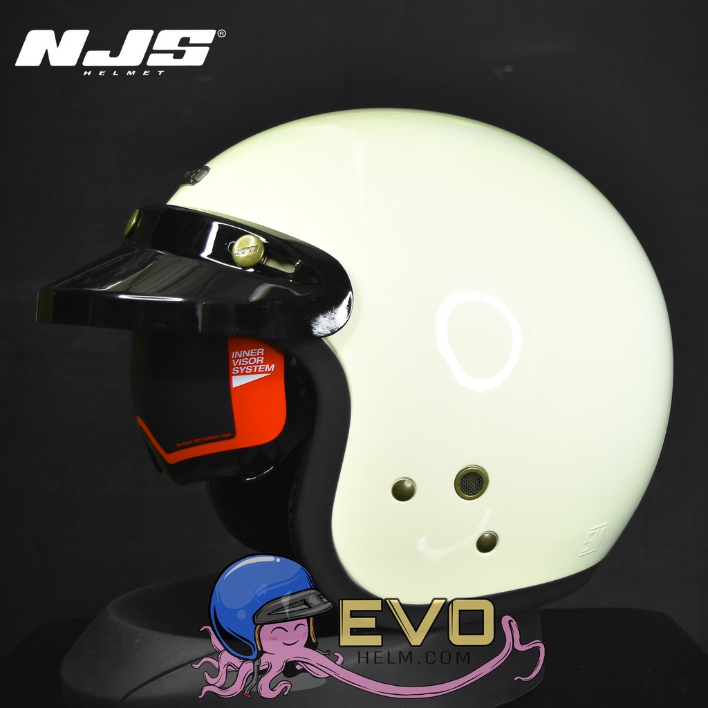 HELM NJS NX 2 RETRO SOLID DOUBLE VISOR INTERCOM FREE PET ORIGINAL 100%-Cream