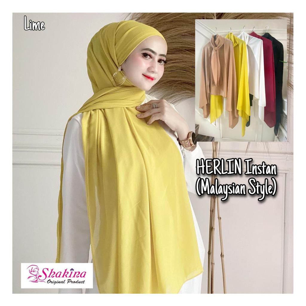 Jilbab Pashmina Instan Malay Ceruti Herlin ( Malaysian Style ) Ori Shakina Hijab-LIME
