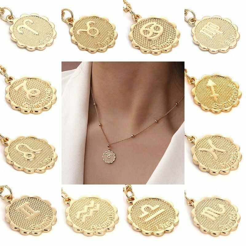 Kalung Rantai Dengan Liontin Koin Motif 12 Zodiak Untuk Wanita