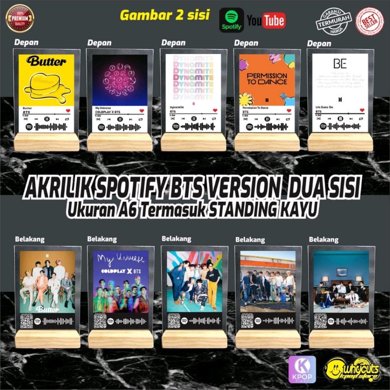 AKRILIK SPOTIFY &amp; BARCODE YOUTUBE BTS VERTION (Print 2 sisi full laminasi)