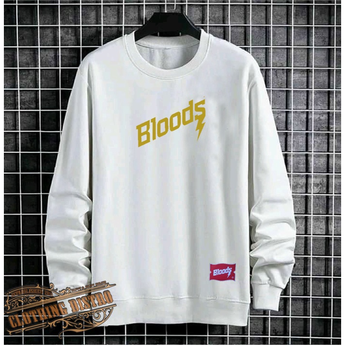 [COD] Bloods Crewneck Black Motif Simpel Pria/Wanita Premium Quality SWEATER PRIA/WANITA L XL VCRL-KDS PUTIH BLOODS