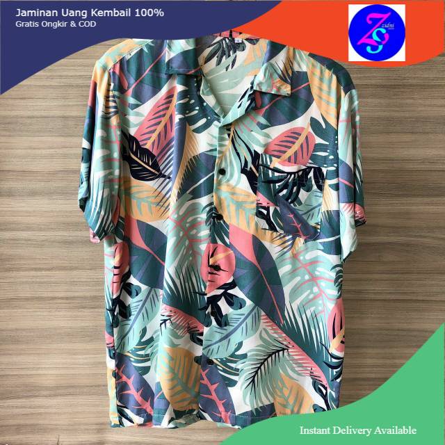 Kemeja Surfing Pria Lengan Pendek Cowok Hem Katun Premium Distro Motif Koran Hawai Kemeja