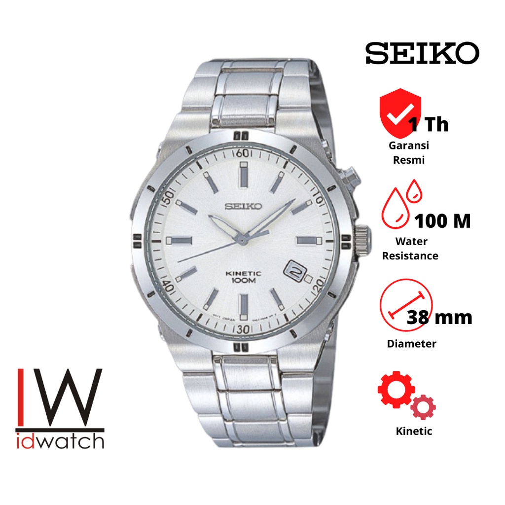 Seiko Kinetic SKA349P1 Jam Tangan Pria Original SKA349 Cowok Kinetik Strap Rantai Stainless Steel