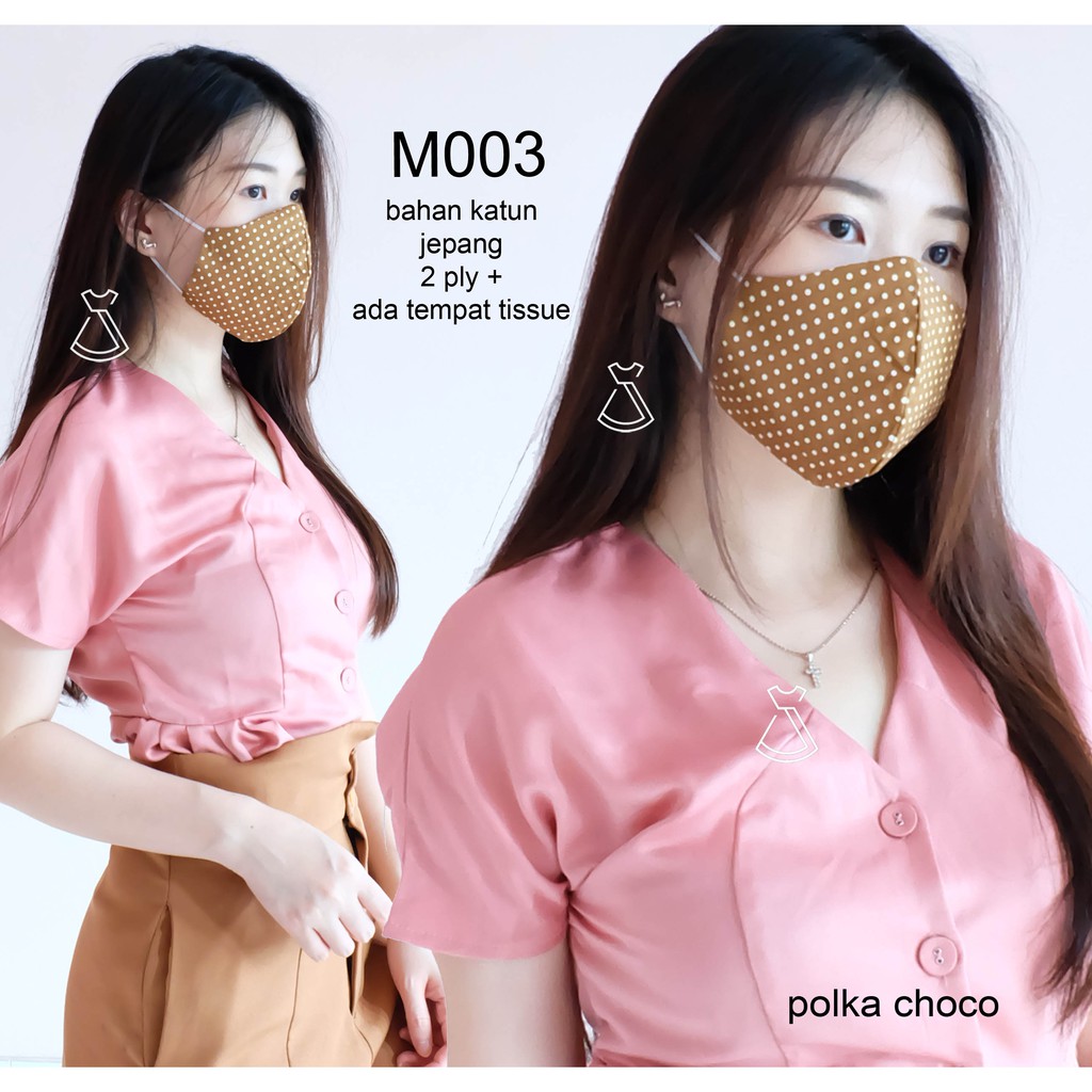 M003 - Masker Kain soft katun 2 Lapis Lembut motif polkadot anti debu Murah