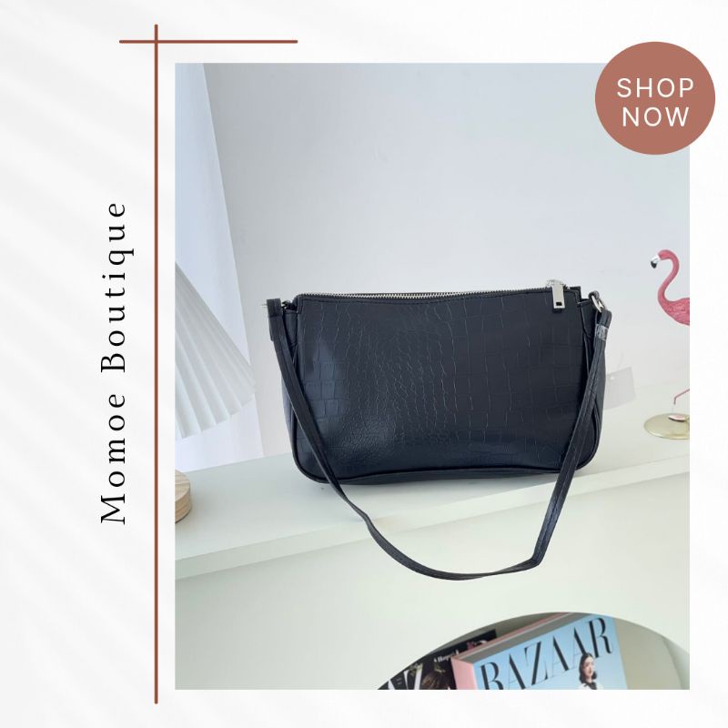M227 Tas Bahu Wanita Mango Croco Effect Shoulder Bag