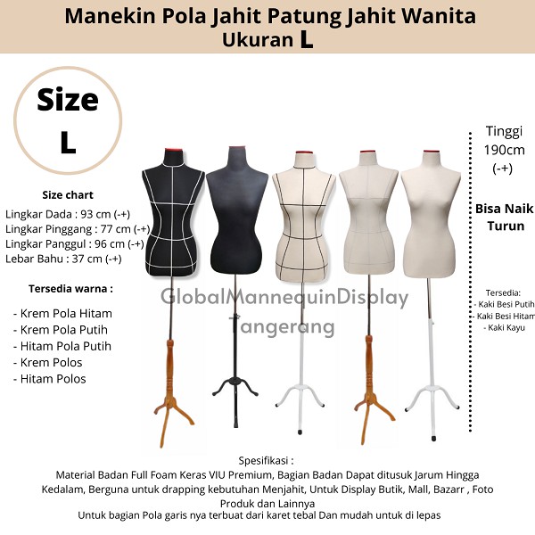 Manekin Badan Wanita Patung Jahit Ukuran L