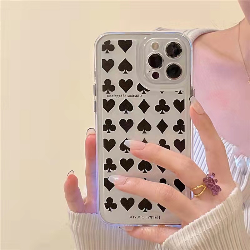 Case Akrilik Transparan 13 Pro 13prm Motif Sekop Hati Dengan Holder Untuk iPhone 11 7Plus 8Plus Xr XS 13 12pro Max