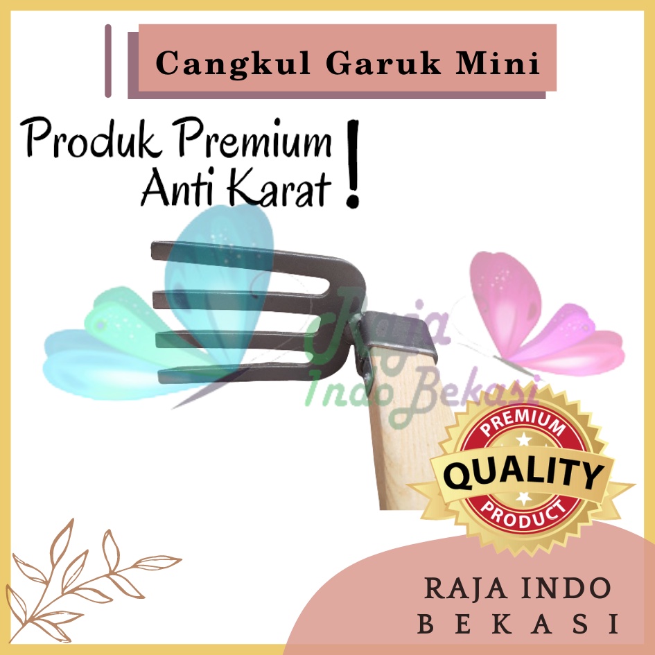 Rajaindobekasi Cangkul Garuk Garpu Mini Gagang Kayu Cangkul Garuk Garukan Pacul Kored Cored Koret Kebun Taman Mini Kecil Serba Guna Murah - Cangkul Garuk Rumput Baja Asli Anti Lengket Anti Karat