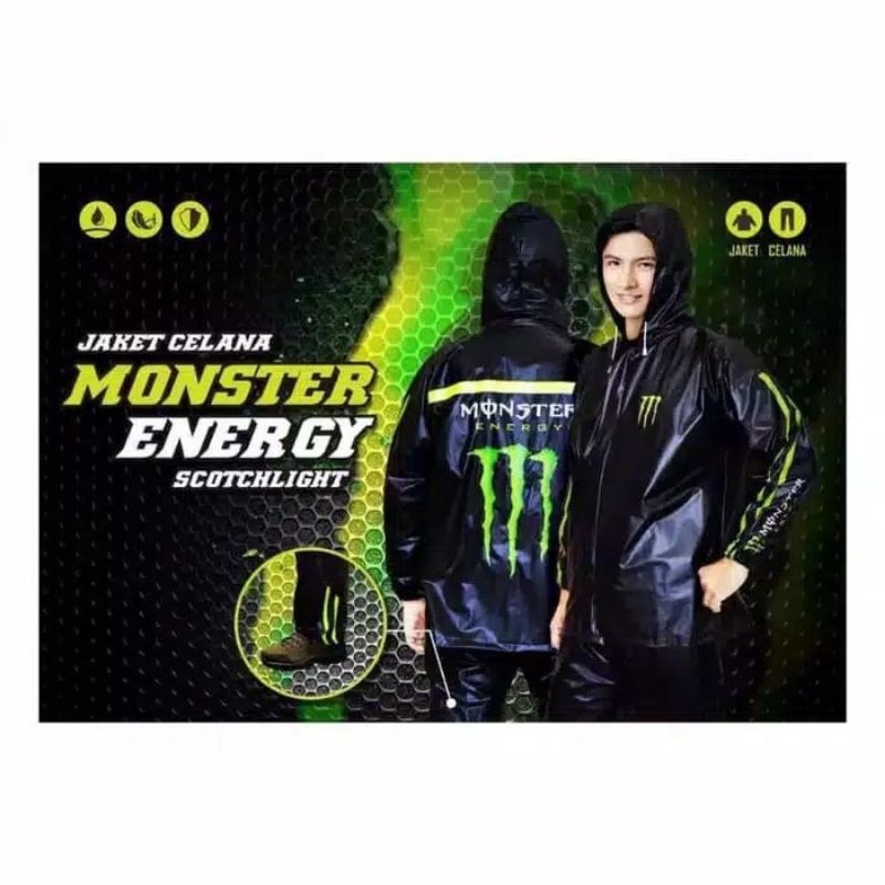 Jas Hujan Setelan MONSTER Black Hitam - Jas Hujan Raincoat Jaket Celana Keren