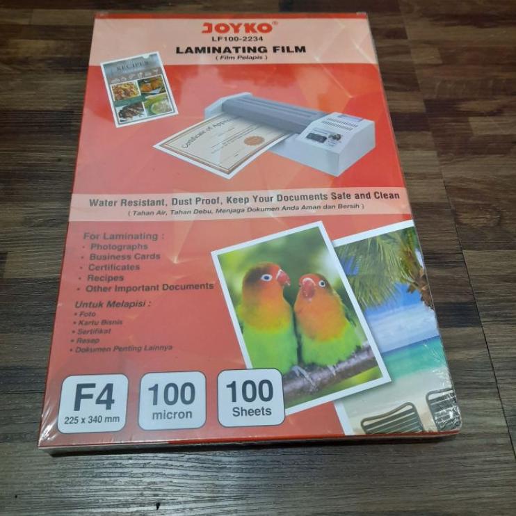 Jual Ready Bermutu Plastik Laminating F4 Joyko 100 Micron 10 Lembar