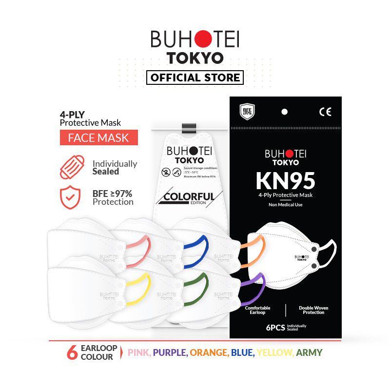 BUHOTEI MASKER Disposable 4Ply Protective Mask KF94 KN95 EVO  Colorful Edition 6 pcs