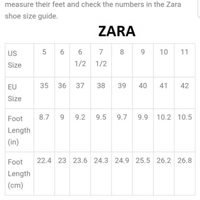 Jual SIZE Chart Ck Zara Pedro Shopee Indonesia