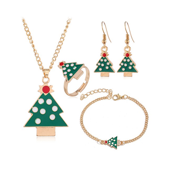 LRC Perhiasan Set Fashion Golden Tree Santa Claus Elk Gift Christmas Necklace Earring Set D22137