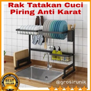  Rak  Piring  Wastafel 2 Susun Baja  Anti  Karat  Rak  Dapur 