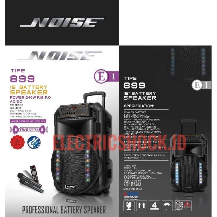 SPEAKER PORTABLE AKTIF NOISE 899E 1 ORIGINAL 15 INCH USB,BT,TWS