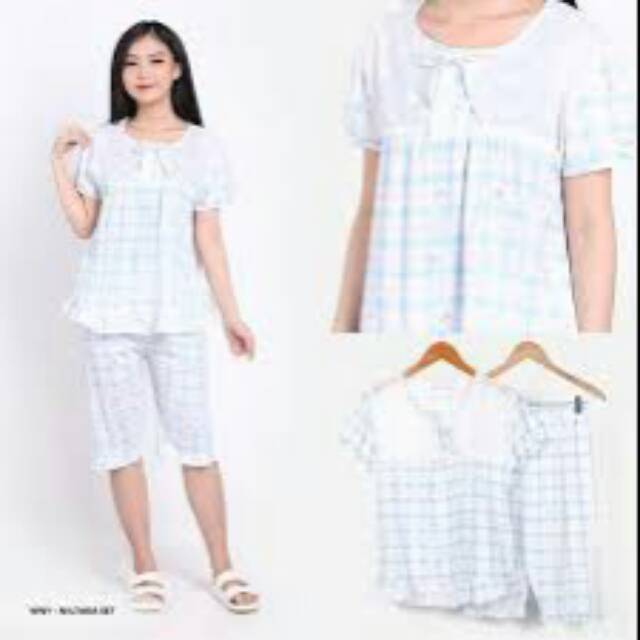 Piyama ¾ Tartan baby Blue Comfy Sleepwear