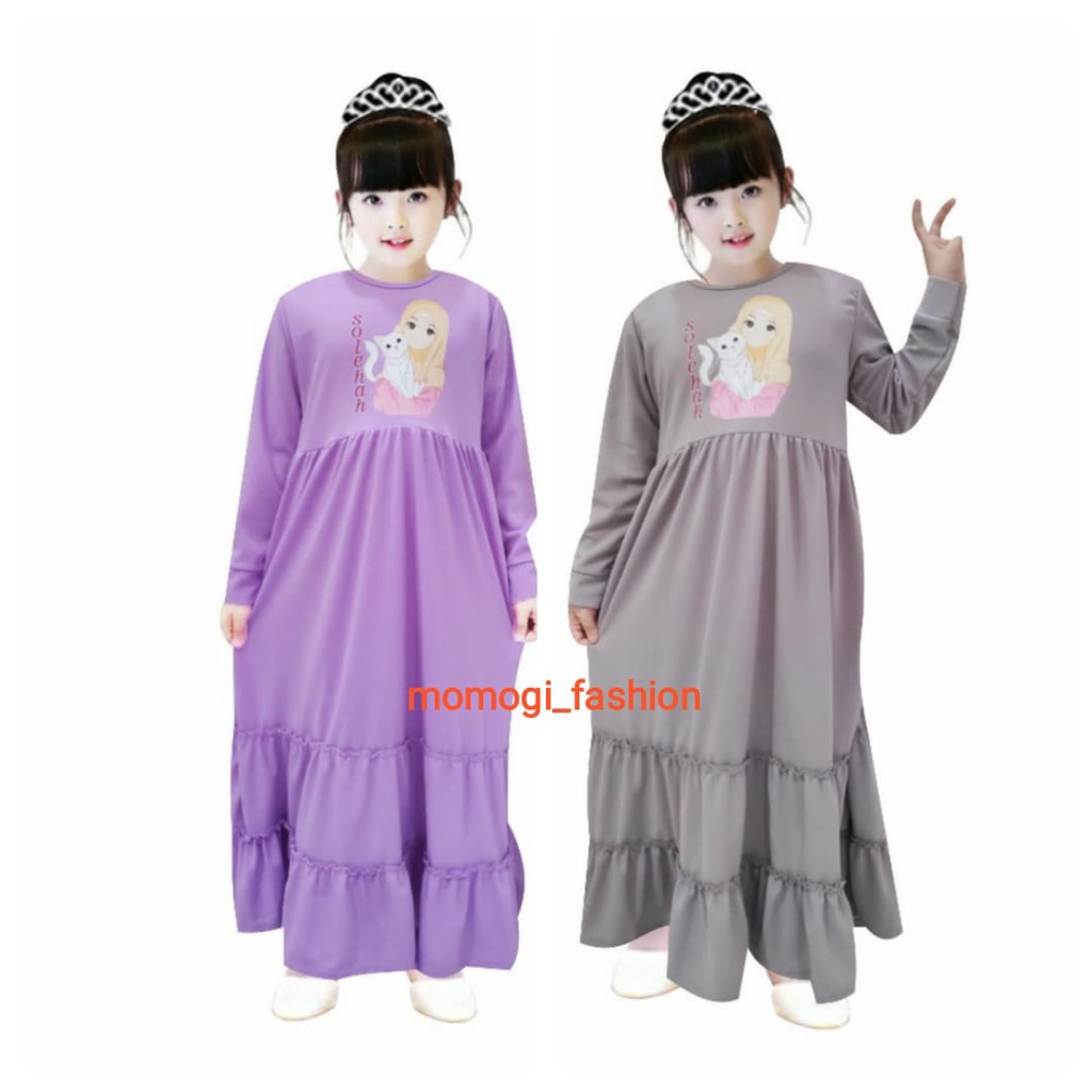 MOMOGI- GAMIS ANAK PEREMPUAN RUFFLE/ GAMIS ANAK SABLON DTF PRINTING SOLEHAH/MAXI DRESS ANAK SOLEHAH/ USIA 5-10th